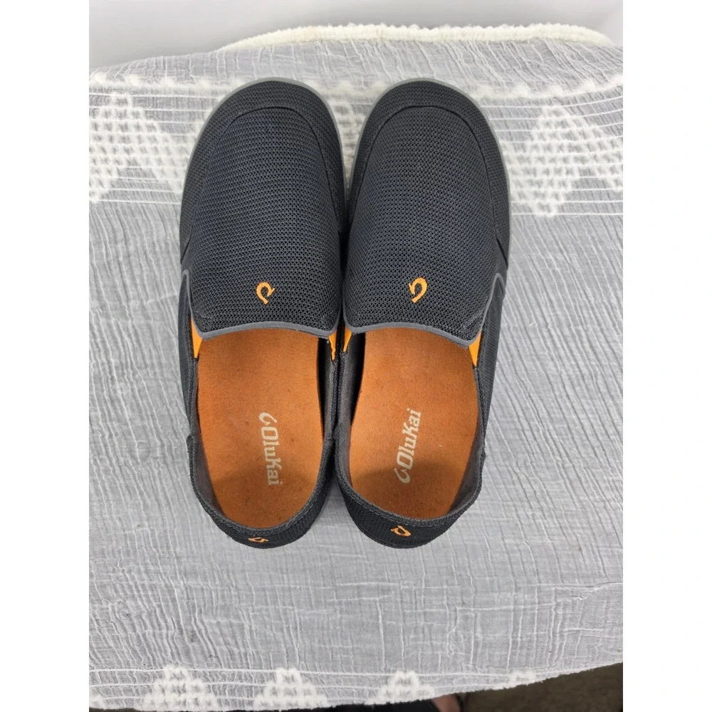 OluKai Nohea Mesh Mens Slip On Shoes Charcoal Gray Orange Loafers 10188-4040